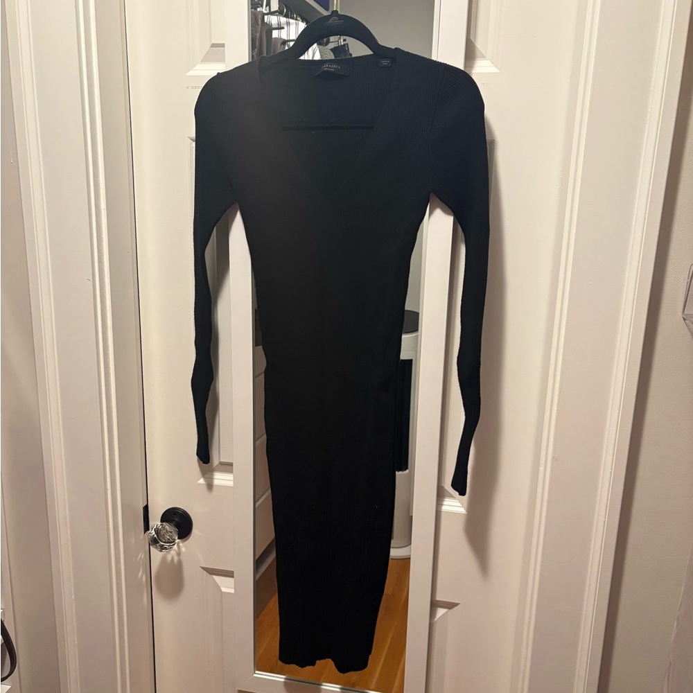 All Saints Black V-Neck Long Sleeve Dress
